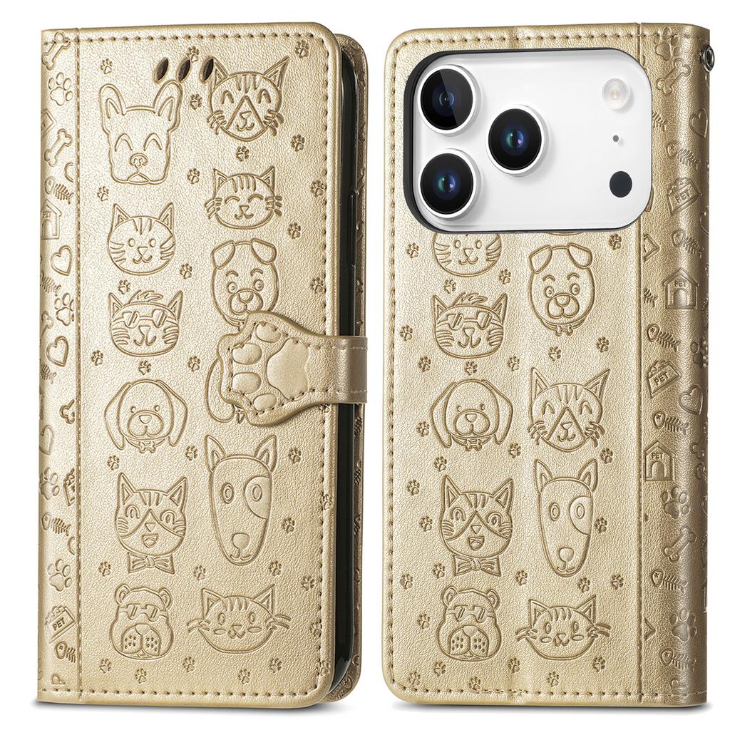For iPhone 17 Pro Case Flip Wallet Leather Phone Cover with Cute Cat Dog Pattern