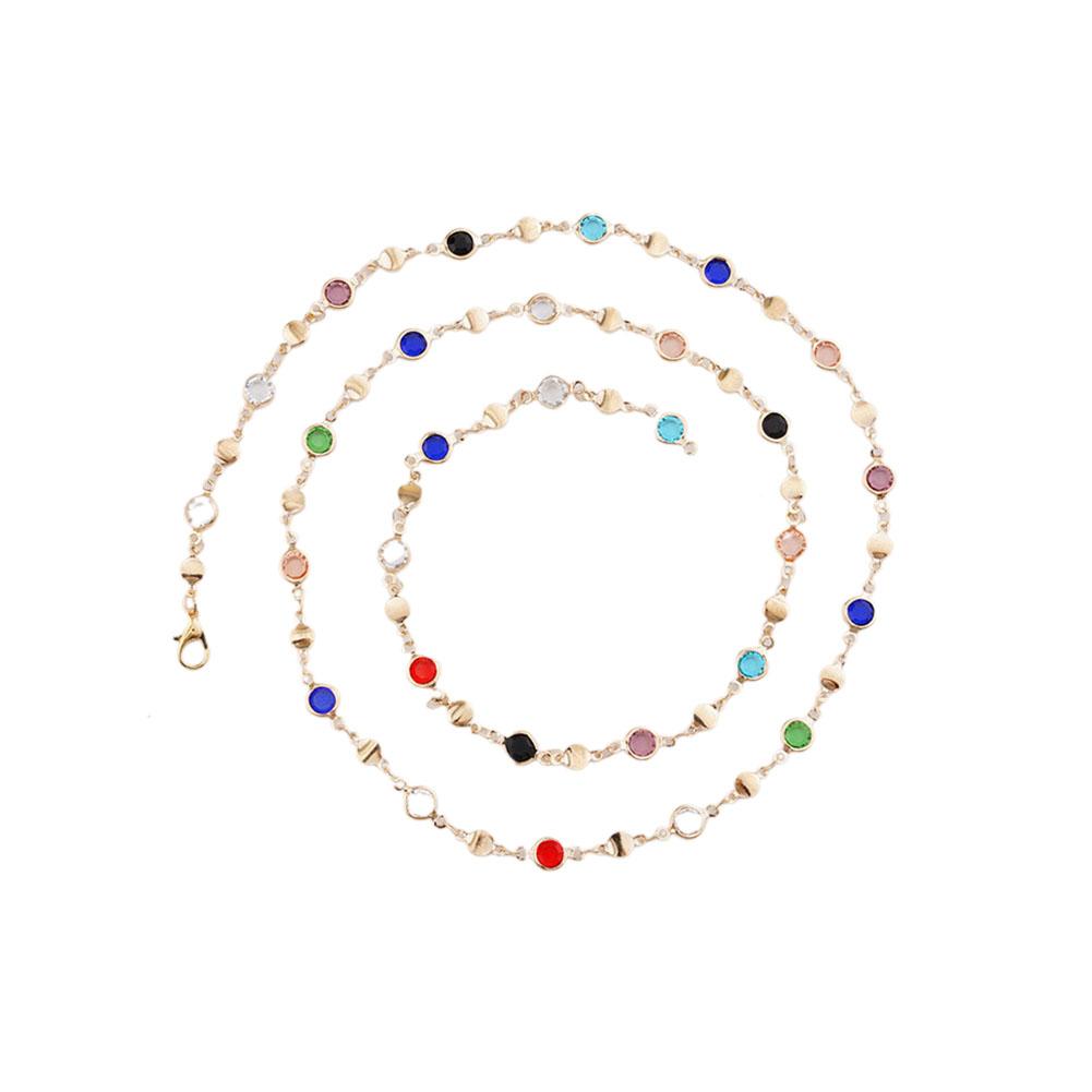 Bohemian Colorful Y-Shaped Long Necklace for Women Vintage Gold Metal Crystal Pendant Adjustable Chain Anti-Tarnish Design