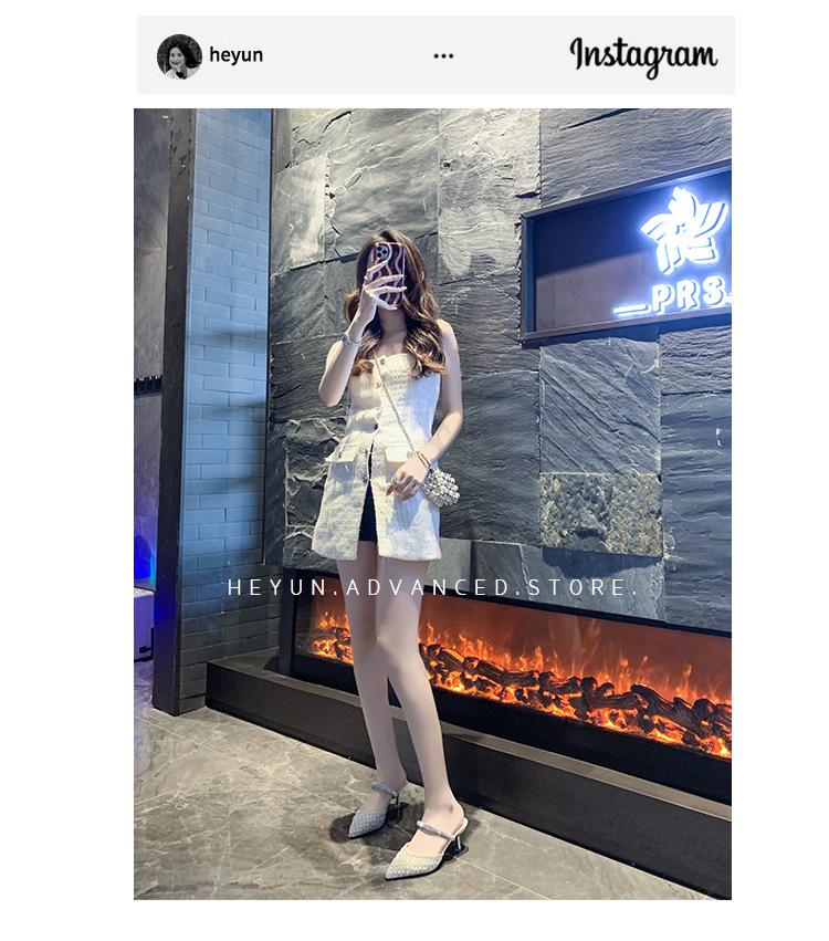 Pointed fashion sandals women 2025 summer new fashion rhinestone high heels Internet celebrity pearl two wear bag head slippers