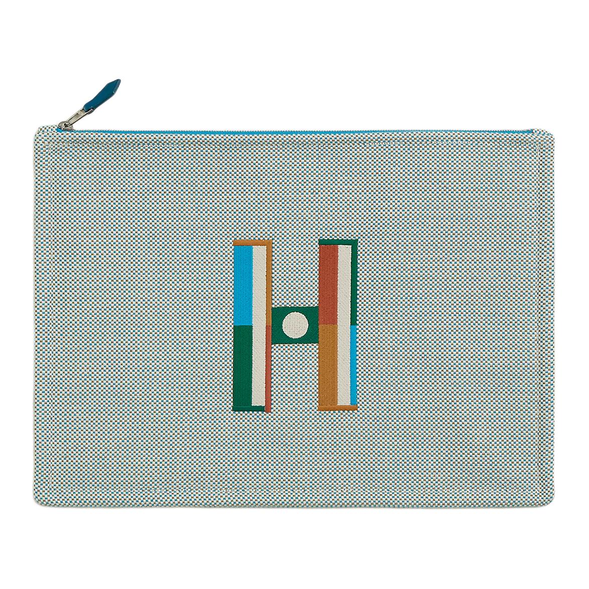 

Hermes Corner Letter Logo Cotton Storage Clutch Large Women Clutch Teal Pebble-Grey H103753M05 Teal & Pebble Gray