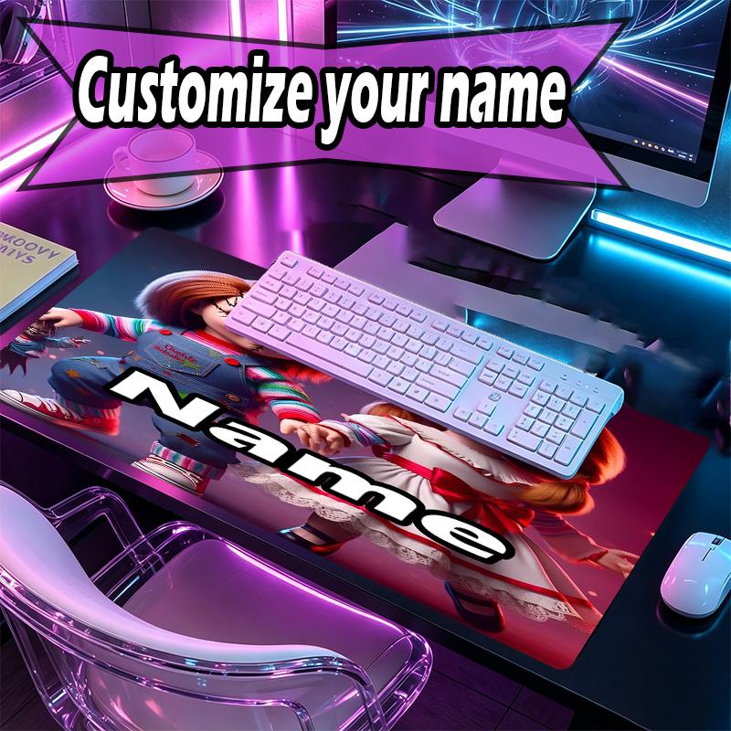 Custom Name Personalized Bride of Chucky Pattern Mousepad, Laptop PC Desk Mat, Decorative Desk Mat for Home Keyboard Pad Gift