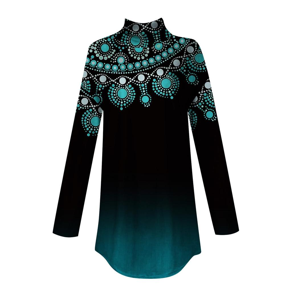 Tricouri pentru femei, toamnă, ocazional, cămăși cu mânecă lungă, hanorac, cu imprimeu vintage, cu gât înalt, pulover