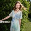 Sancai French Romantic Chiffon Print A-Line Maxi Dress