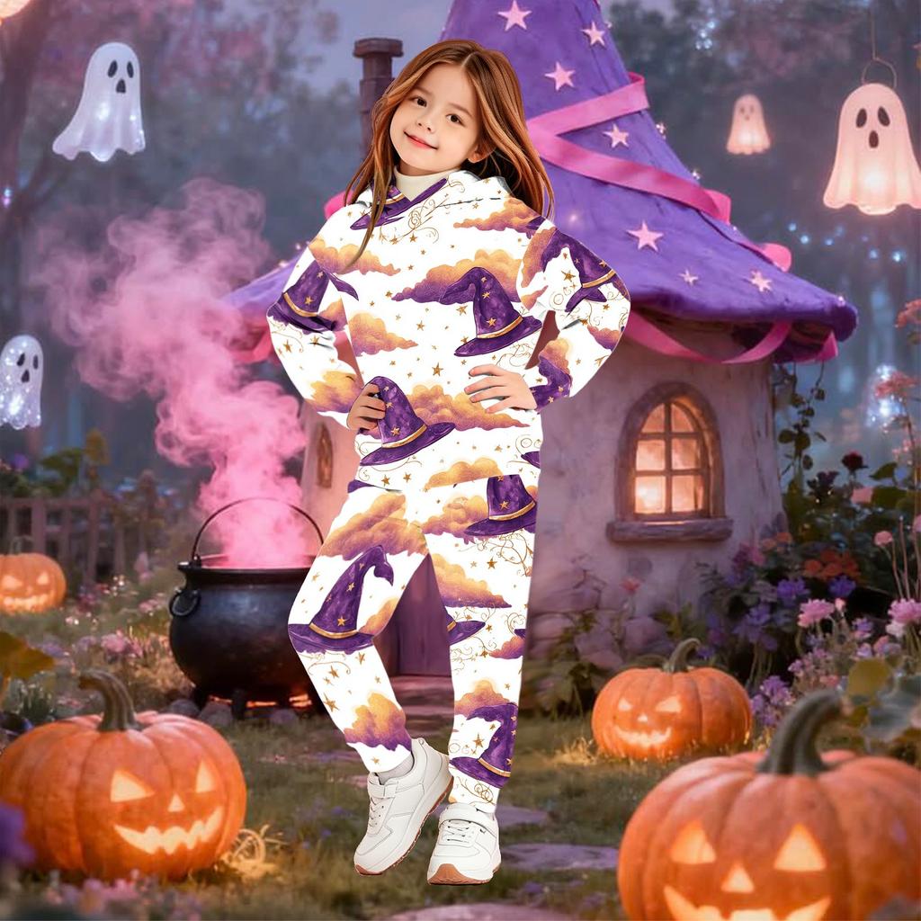 Kids Hoodie and Pants Set Halloween Print Pullover Sweatshirt for Boys Girls