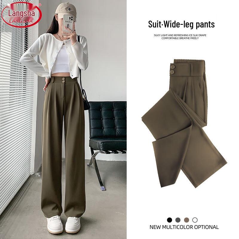 LANGSHA Women's 2025 Lightweight High-Waisted Straight-Leg Suit Pants