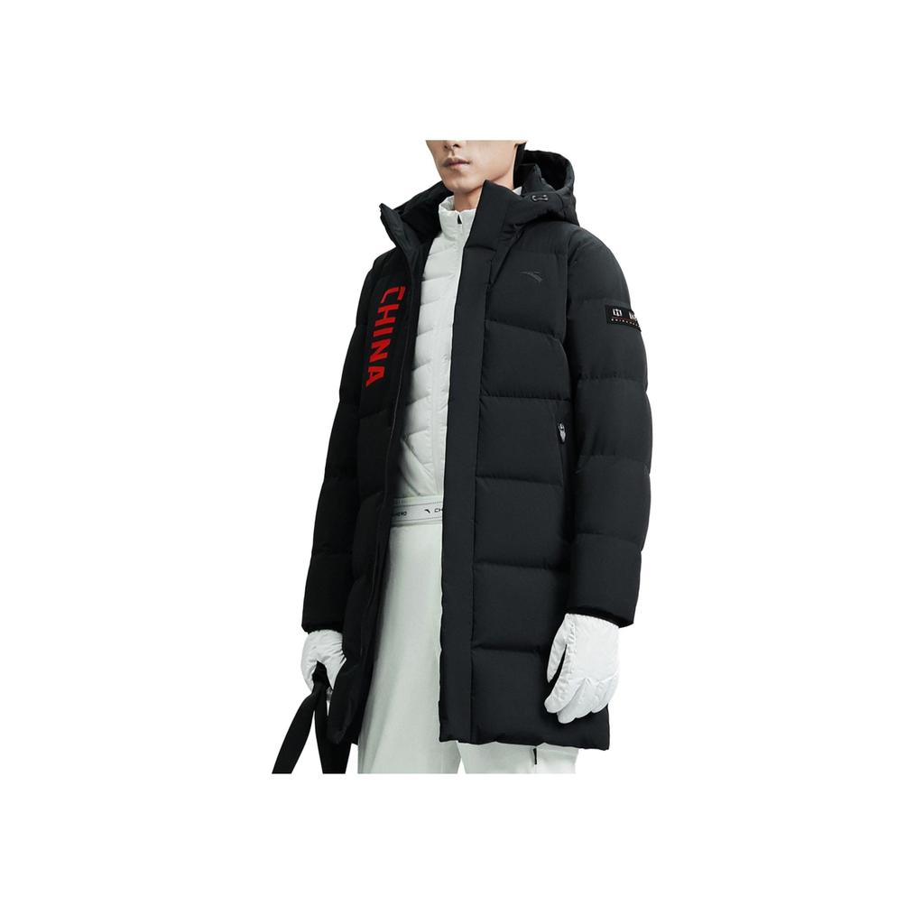 Anta Thickened Warm Mid-Length Down Jacket With Print Logo And Zipper Hood Men Outerwear Black 152317901-2