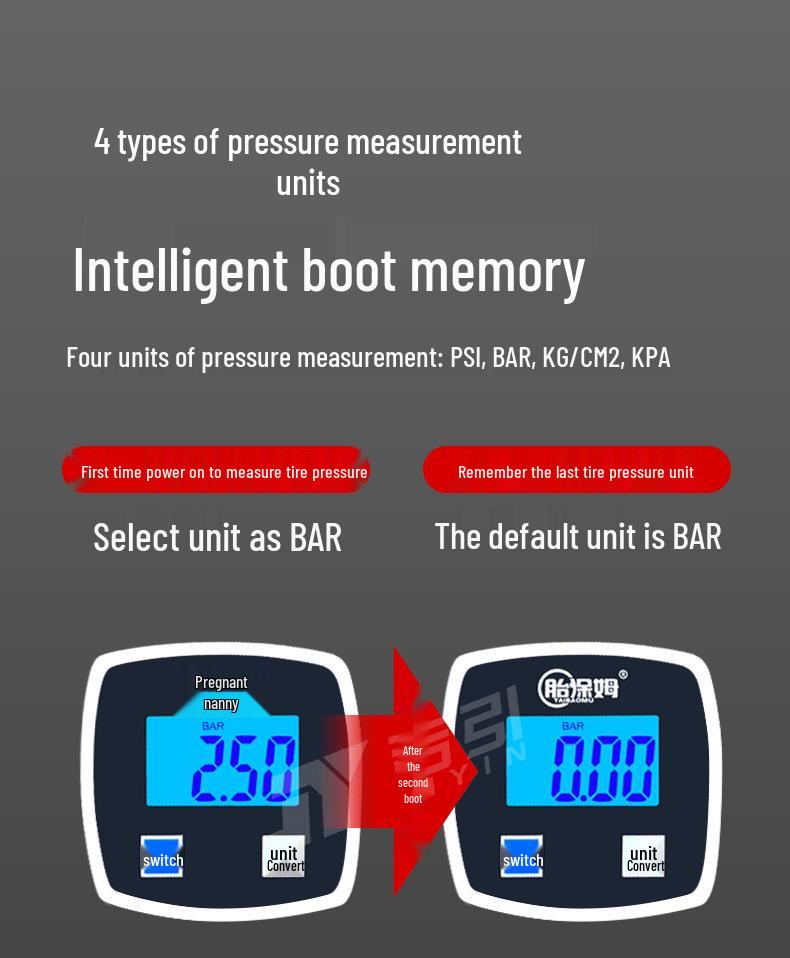 Digital Tire Pressure Gauge with Large Display and Inflator