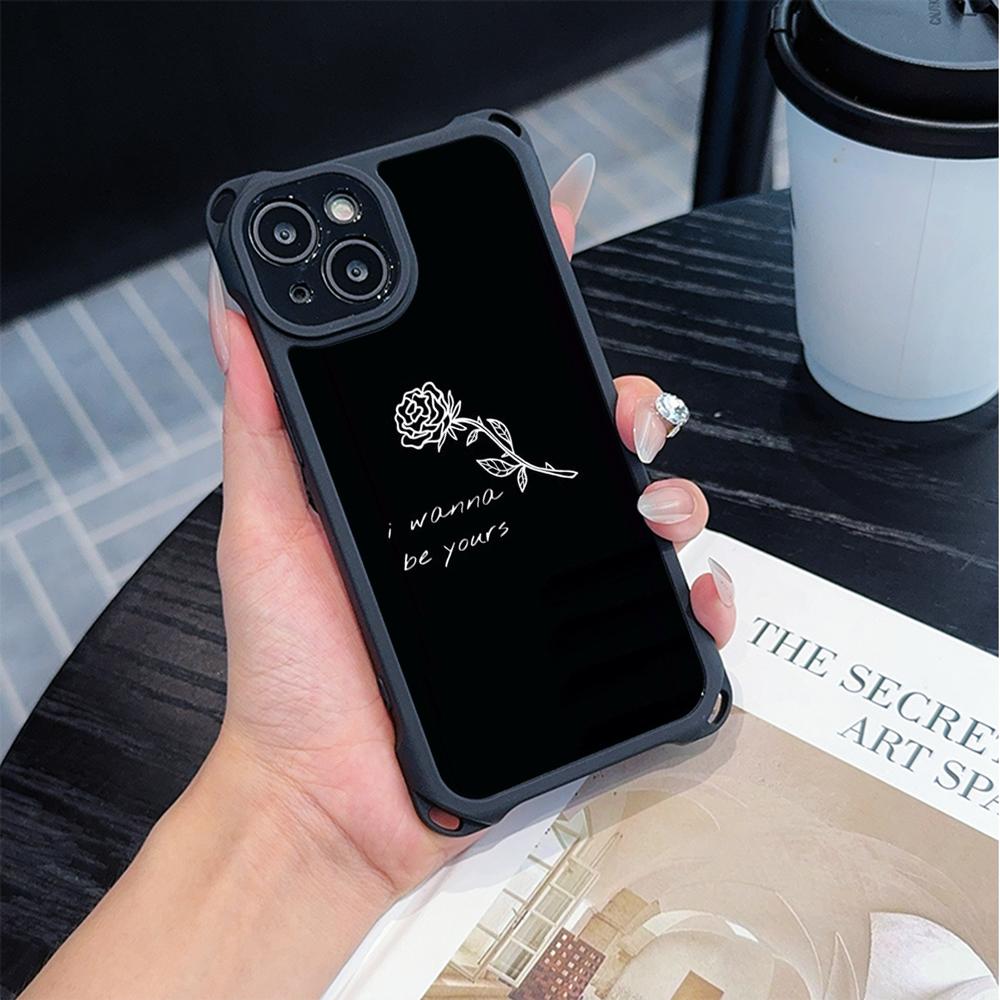 Ae79 Femme Framed Black Art Soft Phone Cases for iPhone 16 15 14 13 12 11 Pro Max 7 8 Plus XR XS with Wrist Strap Lanyard Corner Protection Back Cover