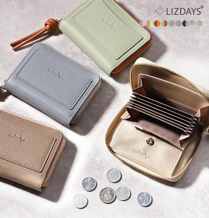 Lizdays Women's Genuine Leather Mini Wallet with Card Case, Large Capacity, Bill Holder, and Skimming Protection (PistachioLight Brown)