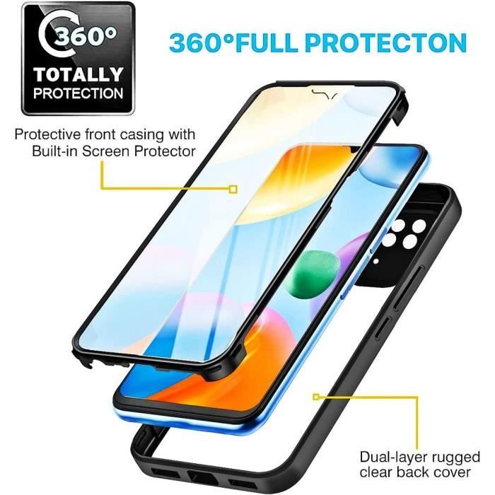 Schutzhülle - E.F.CONNECTION - Für Xiaomi Redmi 10C - 360°-Schutz - Verstärkter Rand - Schwarz