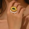 Exaggerated Personality Pearl Pendant Evil Eye Gold Color Rings for Women Men Retro Punk Hip Hop Rock Finger Jewelry Accessories