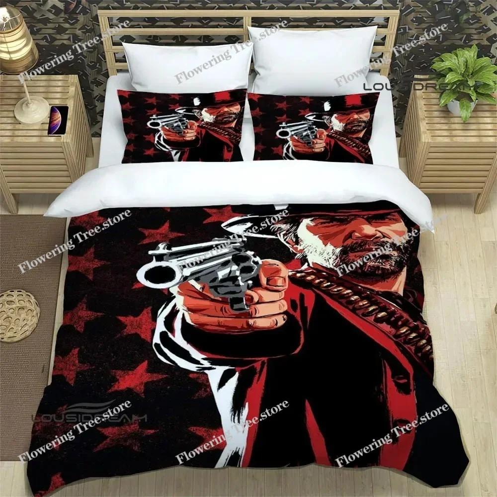 Red Dead Redemption 2 Print Bedding Sets Exquisite Supplies Set Duvet Cover Bed Comforter Set Bedding Set Luxury Birthday Gift