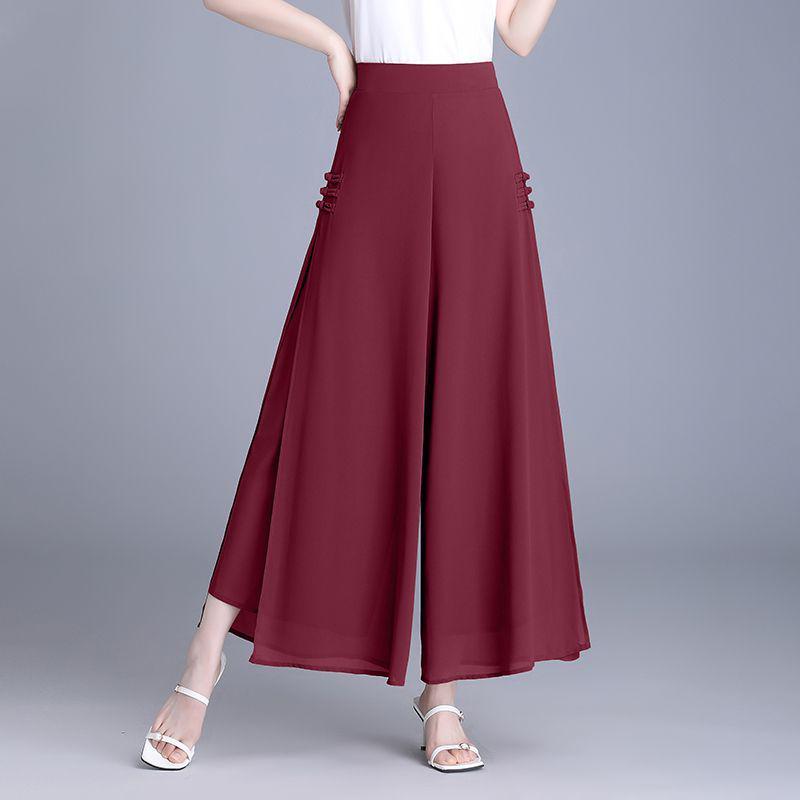 

Double-Layer High-Waist Chiffon Wide-Leg Split Skirt Pants for Women (2026) M 45-50 kg вина червоного кольору
