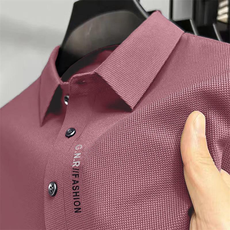 210g Men's Plus Size Embroidered Lapel Polo Shirt - Casual, Non-Iron, Dad Style