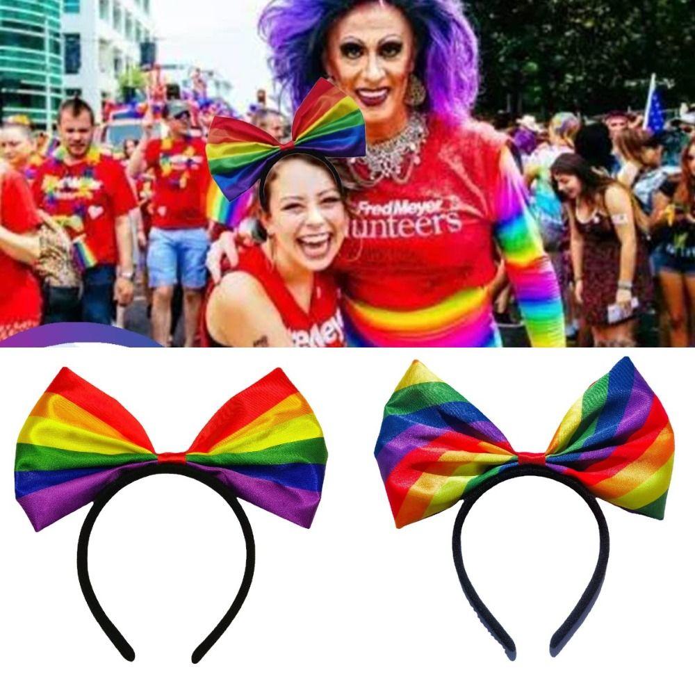Fabric Art Rainbow Bowknot Hair Hoop Beautiful Party Head Hoop Rainbow Bow Headband  Birthday