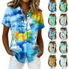 Damenhemd Hawaiian Print Knopf Kurzarm Tasche Lässiges Oberteil