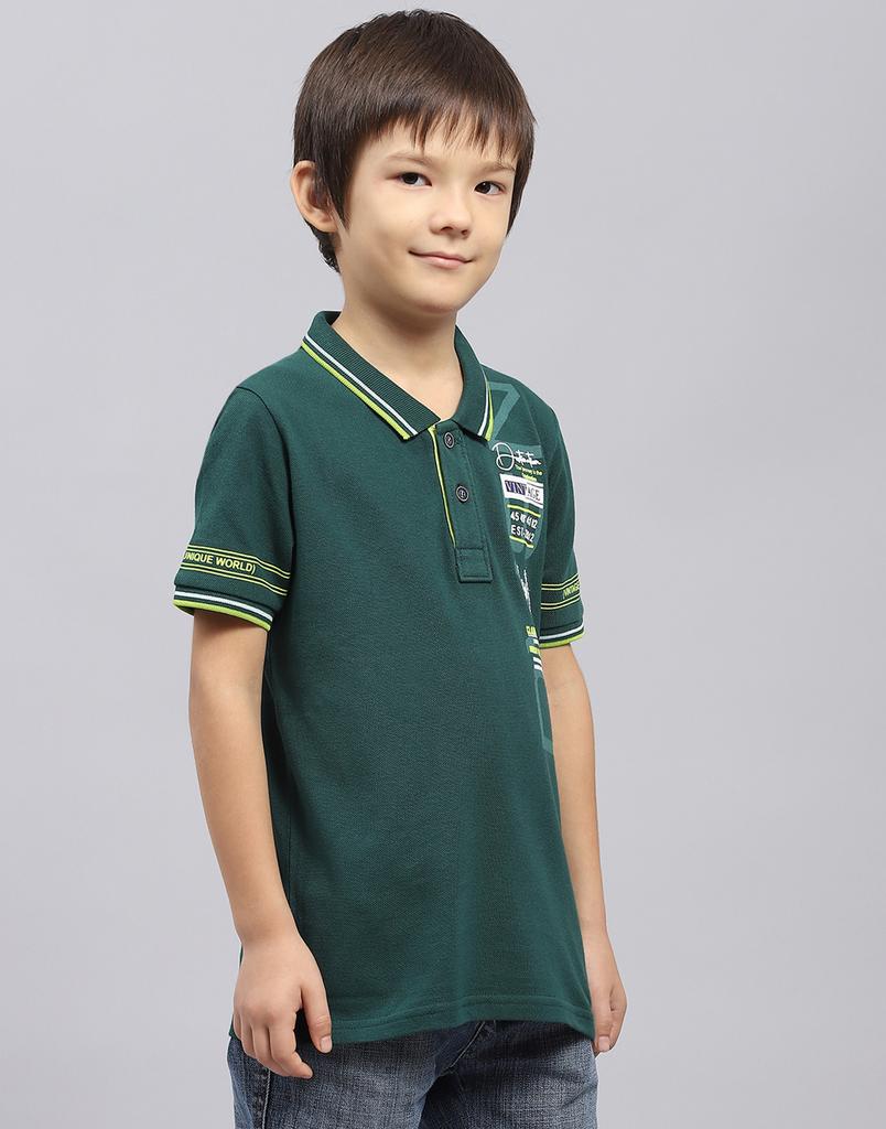 MONTE CARLO Boys Green Printed Collared Neck Half Sleeve T-Shirt