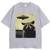 Raccoon Selfie UFO Funny Print T Shirt Men Women Novelty T Shirts 100% Cotton Oversized Casual Summer O-Neck T-shirts