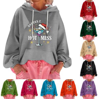 Damen Weihnachten Print Locker Lässig Langarm Kapuzenpullover