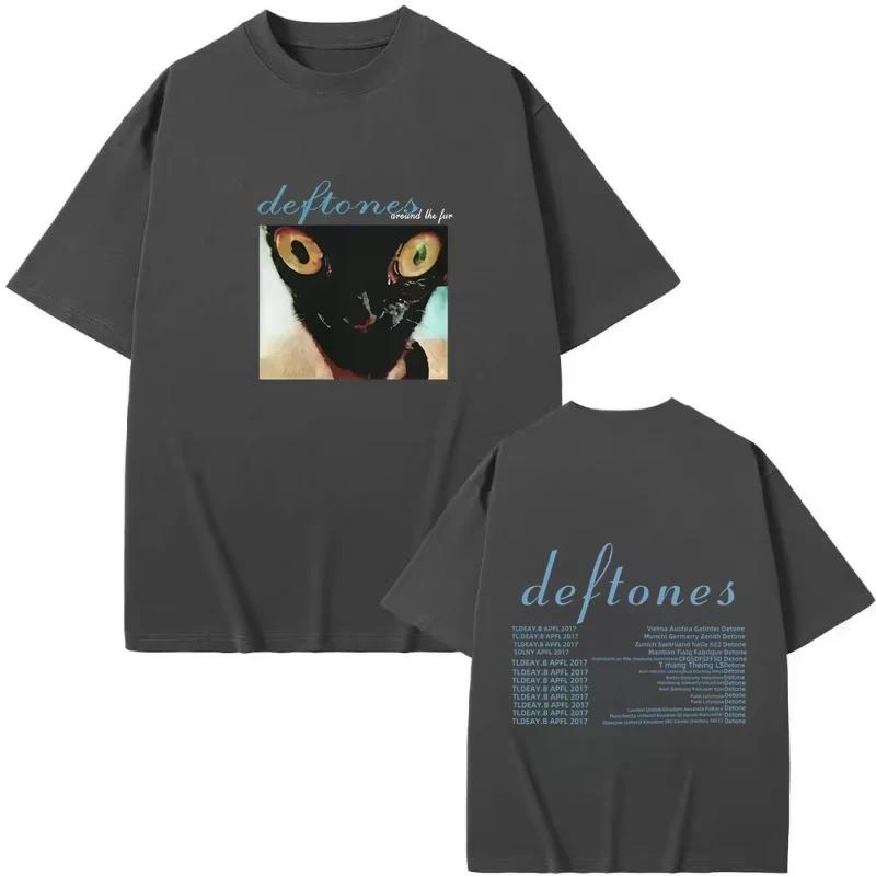 Fashion Deftones Around T-Shirt Hip Hop Rock Band The Fur Tour Band Concert Cat Graphic T-shirts Thick Cotton Quality T Shirt