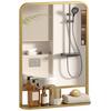 Modern Rectangular Wall Mirror with Storage Shelf, 70 x 50 cm, Gold Tone