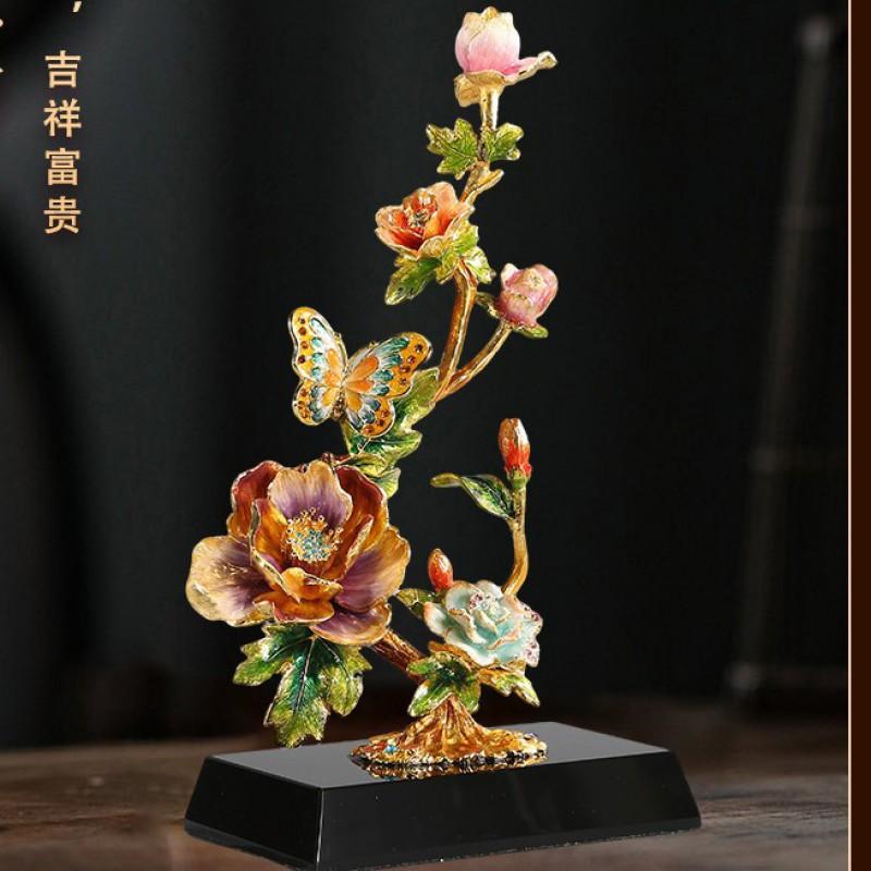 Enameled Metal Decorative Sculpture Plant Design Luxury Home Tabletop Ornament Zinc Alloy Crafted Statement Piece