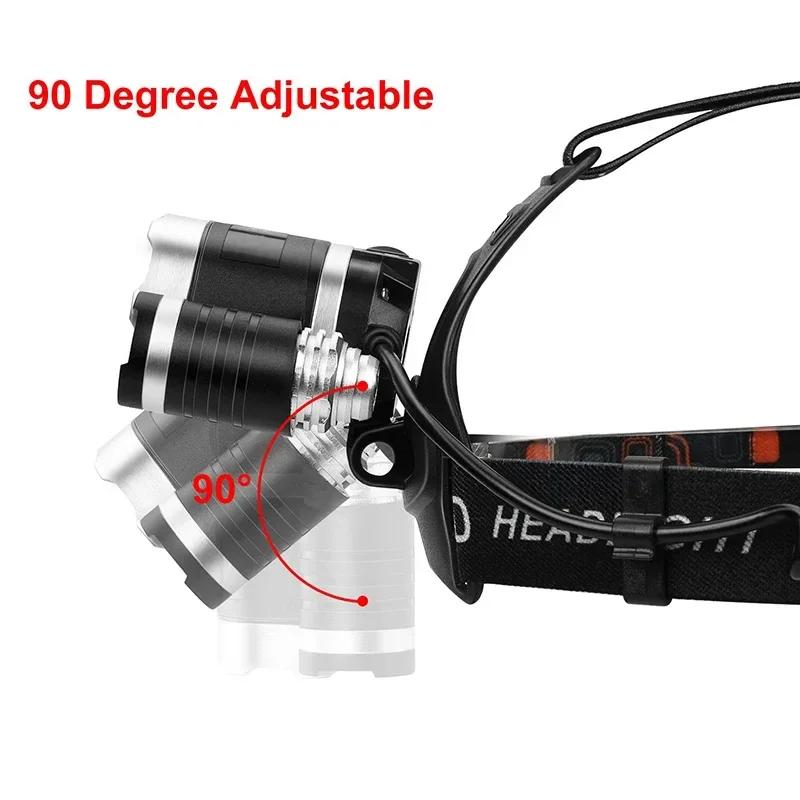 T6 Powerful Headlamp Rechargeable Led Headlight 90° Adjustable Torch Outdoor Fishing Hunting Camping Portable Flashlight Lantern