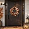 Velvet Pumpkin Garland Wreath Door Hanger, Fall Thanksgiving Garland, Rustic Vintage Decoration Autumn Harvest Decor for Entryway Window, Farmhouse