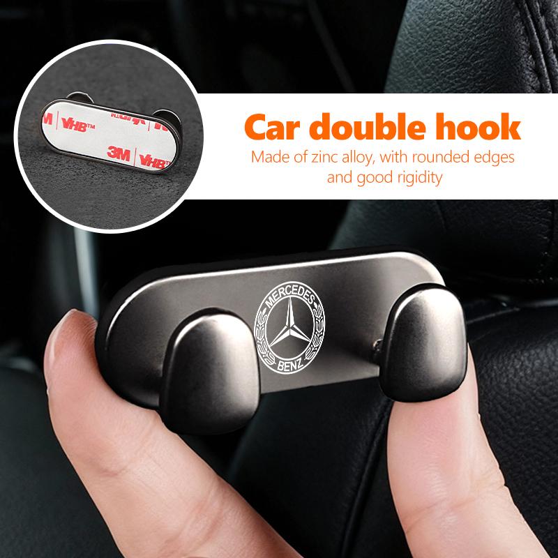 For Benz Zinc Alloy Car Hook Indoor Wall Hanger Sticker Hook Storage Accessories AMG W213 W124 W108 W126 Exclusive W204 W222 RI8