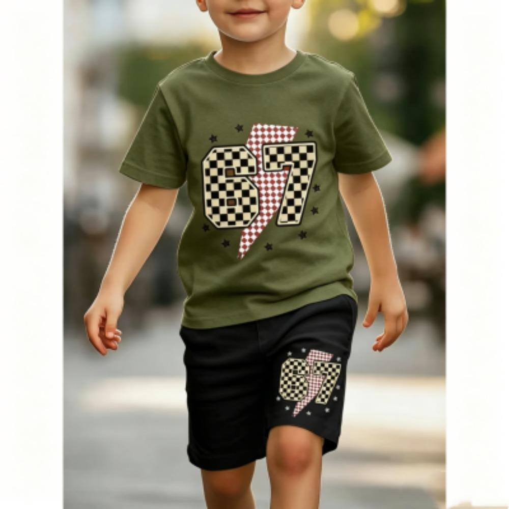 Funny 67 Printed 11 Colors Kids T-shirt and Shorts 2 Piece Set Summer Home Outdoor Casual Outfit for Boy and Girl's T-shirt Sports Set