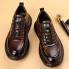 Mens Genuine Leather Derby Shoes Breathable Casual Footwear Low Heel Round Toe Lace Up Rubber Sole