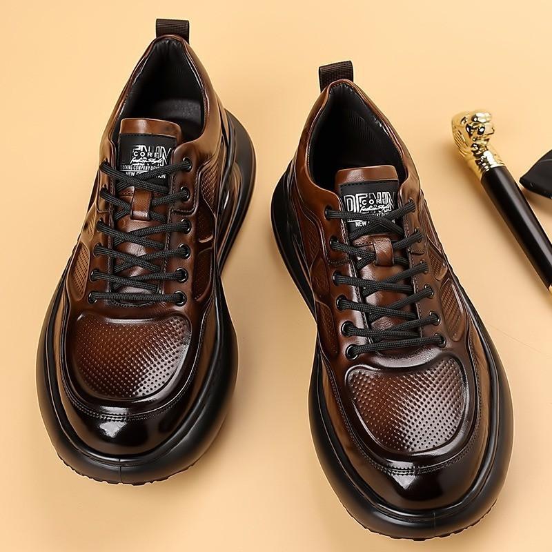 Mens Genuine Leather Derby Shoes Breathable Casual Footwear Low Heel Round Toe Lace Up Rubber Sole
