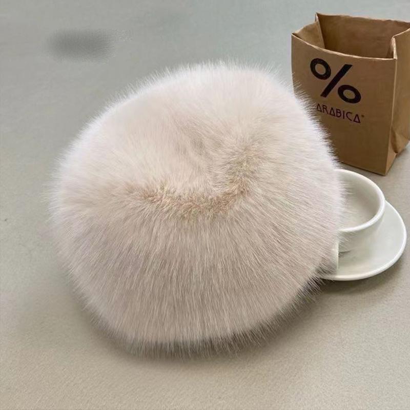 

Female Faux Fox Fur Thick Warm Winter Hot Sale Fur Hat Women Warm Snow Ski Cap Hat Lady Wind proof Russian Hat Ear Warmer Bonnet бежевый