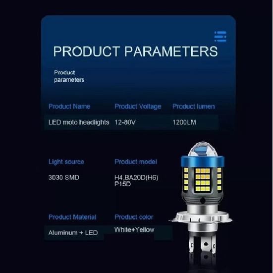 2X H4 Motorcycle Headlight Bulbs High Beam Low Beam Lamp 12V DC 6000K