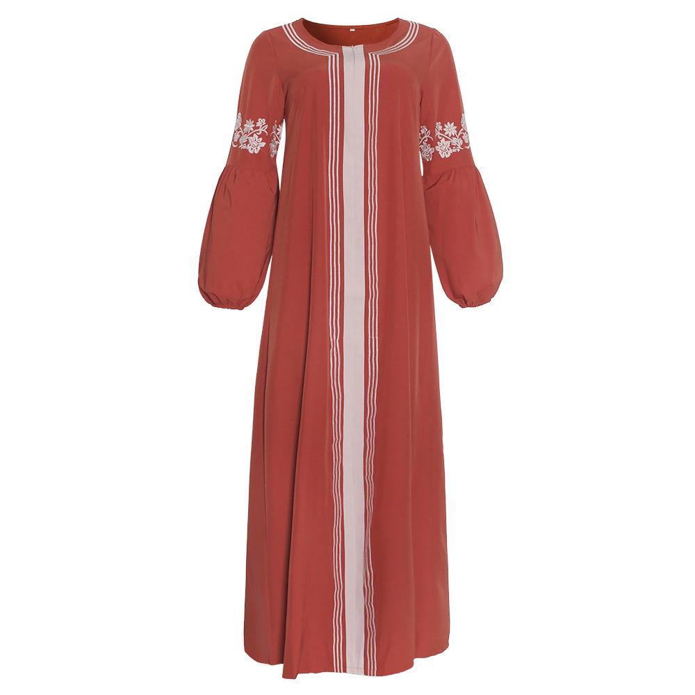 Damen Ethnisches Patchwork-Kleid mit Stickerei – Langärmeliges Colorblock-Gewand