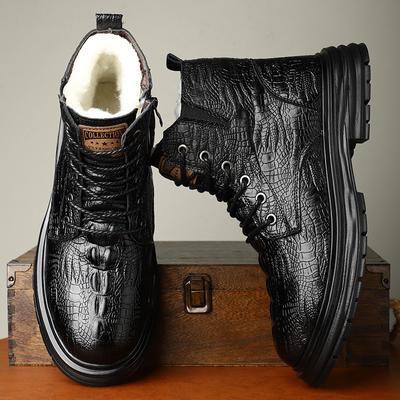 Herren Winter Warme Schneestiefel Mit Kunstfellfutter Schnürstiefelette Aus PU-Leder Motorradstiefelette Für Männer Wanderstiefel Chukka Booties Lässige Business-Arbeitsschuhe