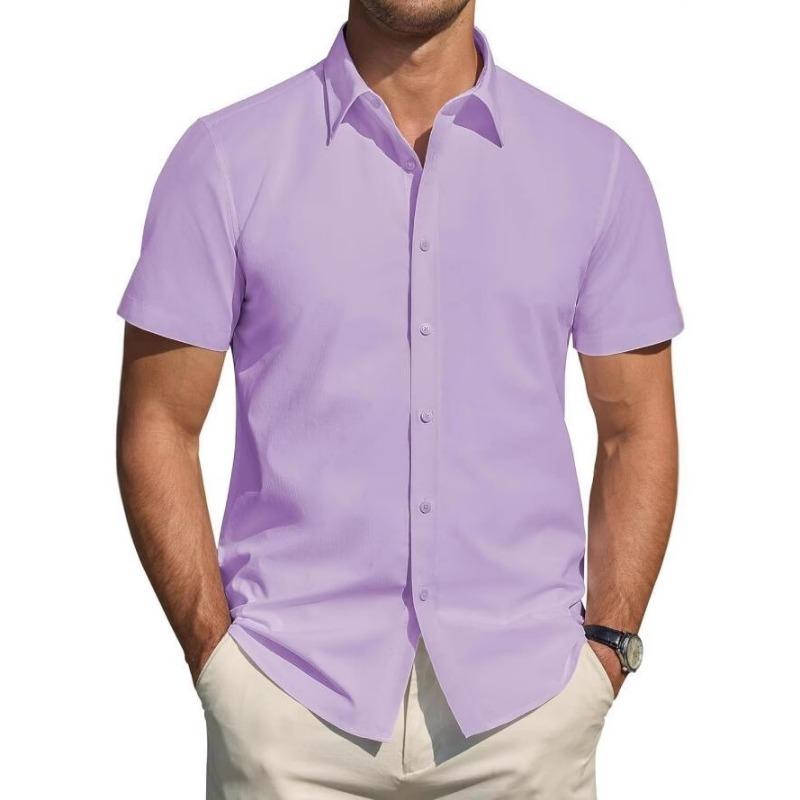 Heren Kortmouwig Effen Non-Iron Kreukvrij Grote Maat Business Casual Overhemd