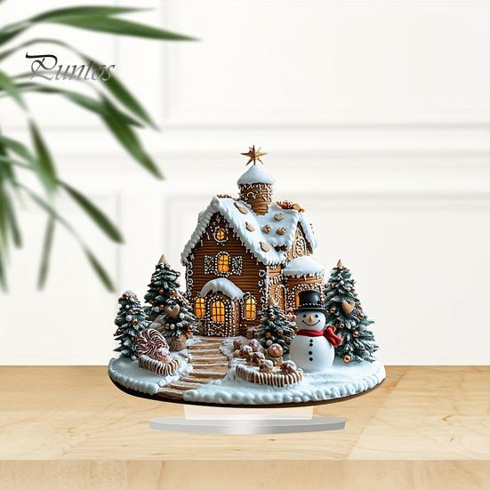 Winter Snow House Acrylic Decoration 2D Flat Nativity Scene Table Sign Christmas Home Office Living Room Bedroom Bookshelf Desktop Ornament