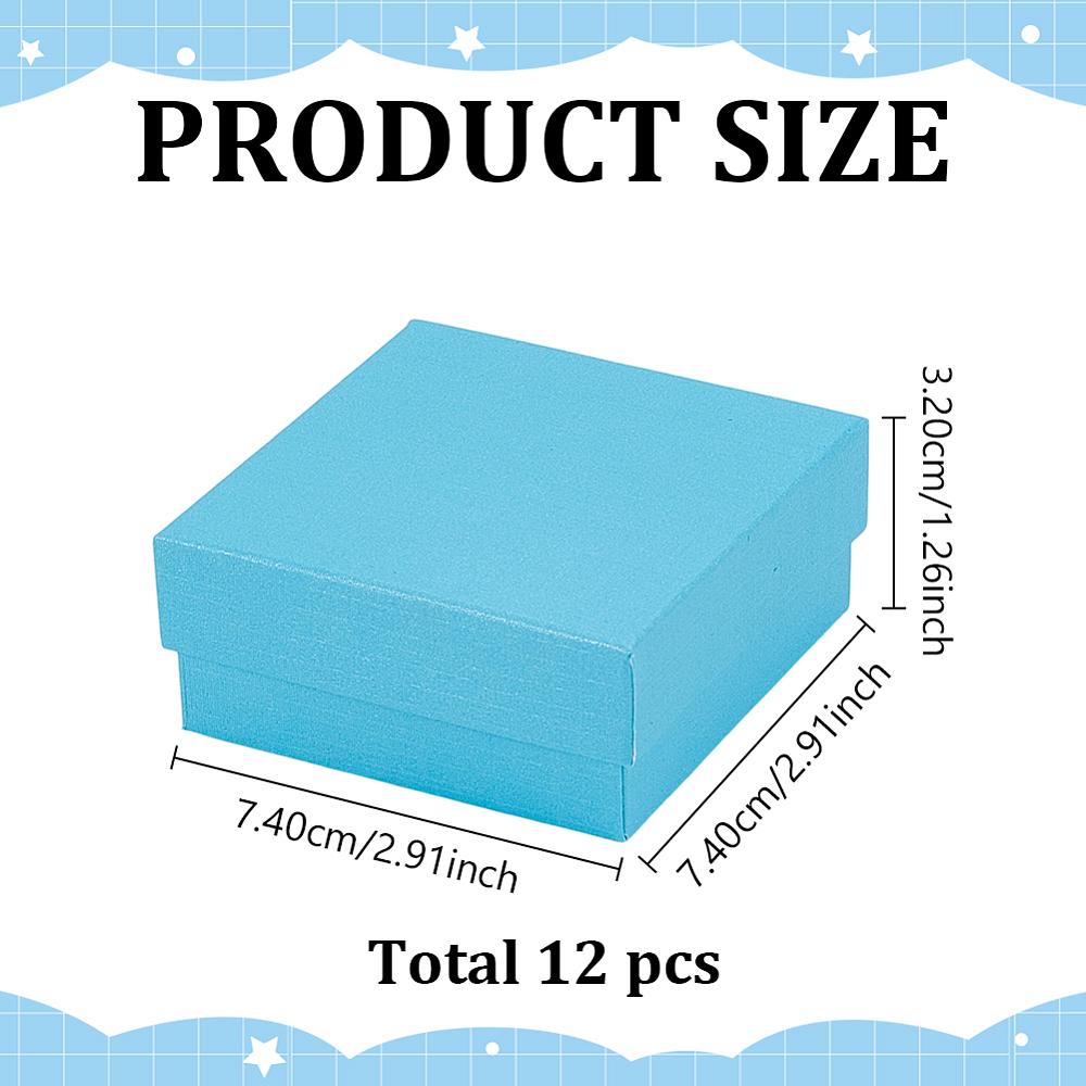 12Pcs Cardboard Jewelry Boxes for Ring Earring Necklace with Sponge Inside Square Light Sky Blue 7.4x7.4x3.2cm