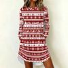 Women's Trendy Casual Christmas Print Long Sleeve Neck Dress for Holiday Party