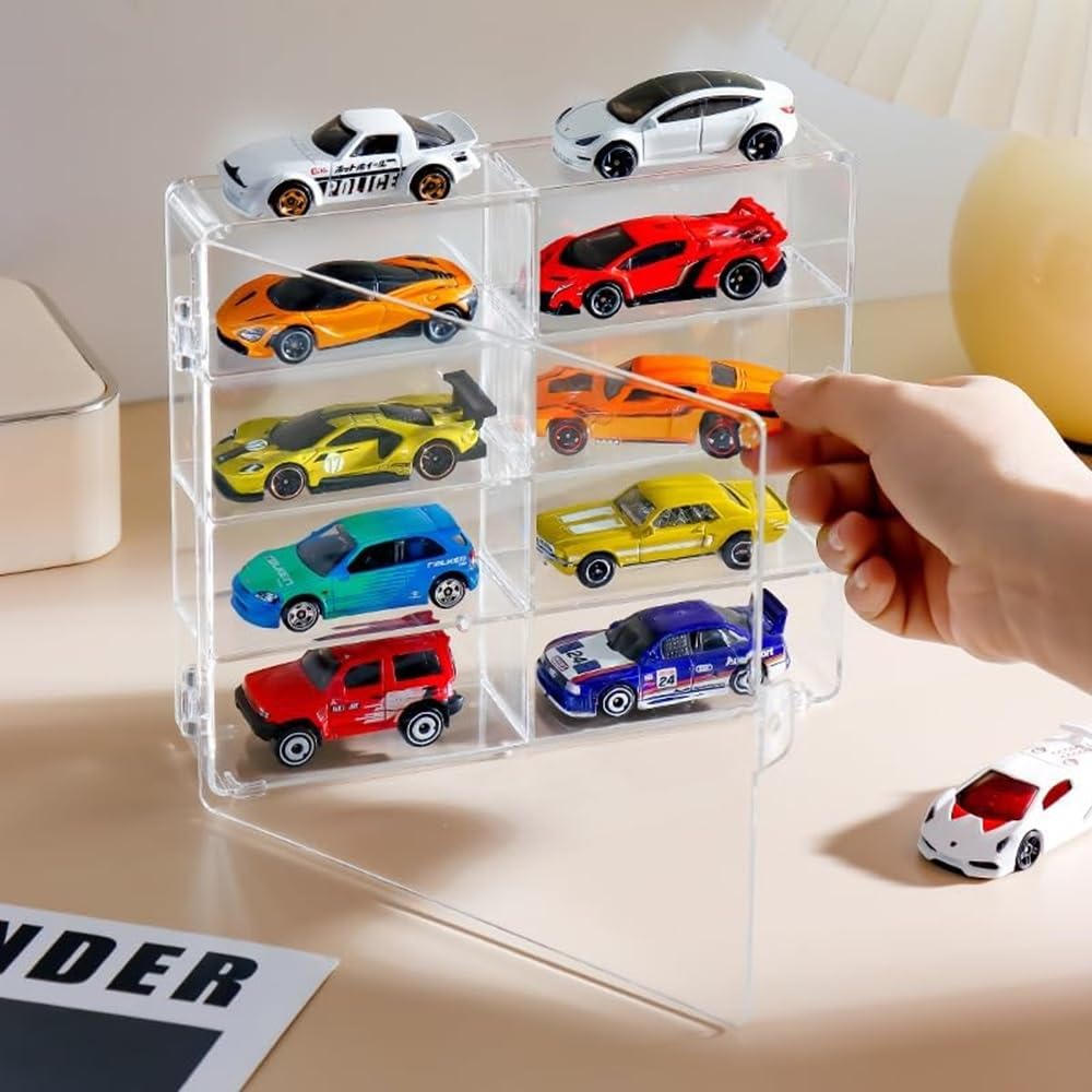 DIFEIUKI 1:64 Tomica Miniature Car Case, 8-Segment, Set of 3, Acrylic Collection Case, Dustproof, Scratch-Resistant, Stain-Resistant, Stackable,