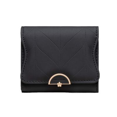 Mini-Portemonnaie für Damen mit Münzfach, Zweifach faltbar, Schlicht und Stilvoll, Perfektes Geschenk (Schwarz)