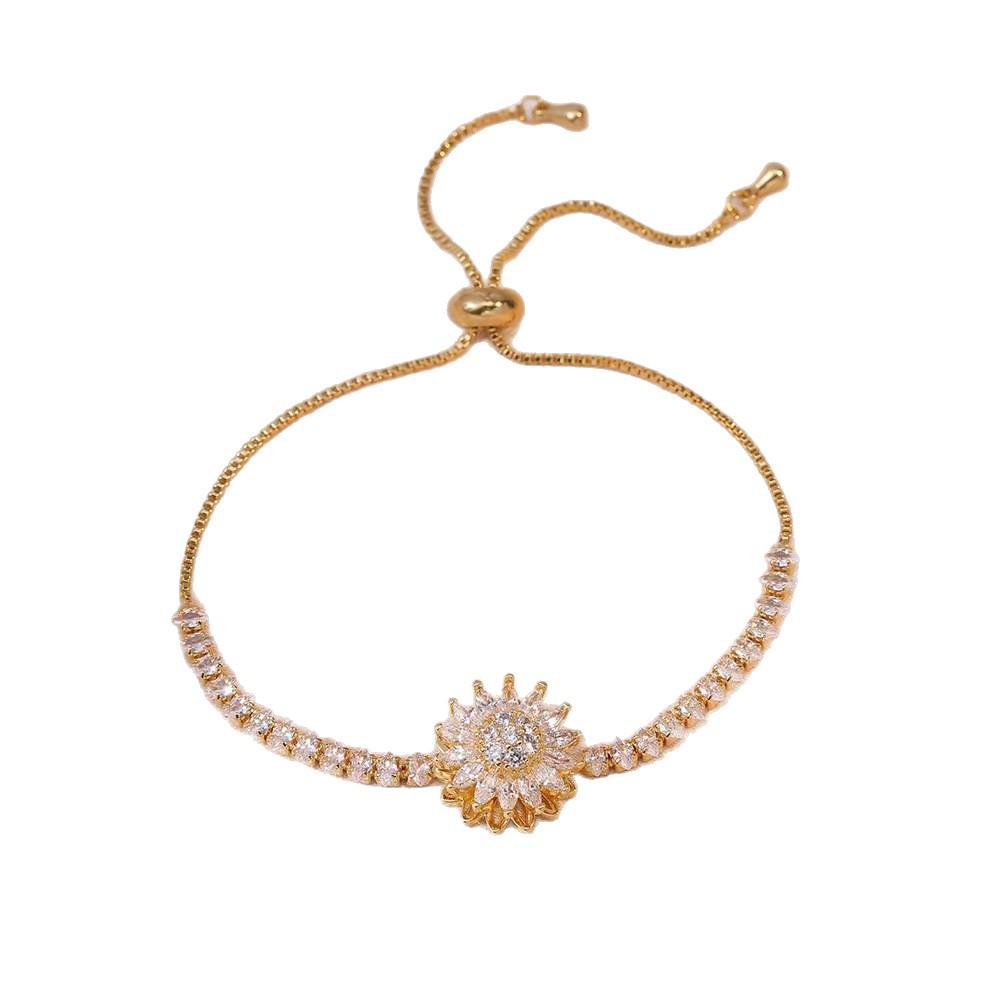 Rotatable Sunflower Diamond Bracelet - Women's Japanese & Korean Clavicle Chain Jewelry