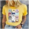 men and  Women's Polyester 100%Cat gathering Print T-shirt Loose round Neck Casual Short Sleeve Fashion Top  Clothing Summer