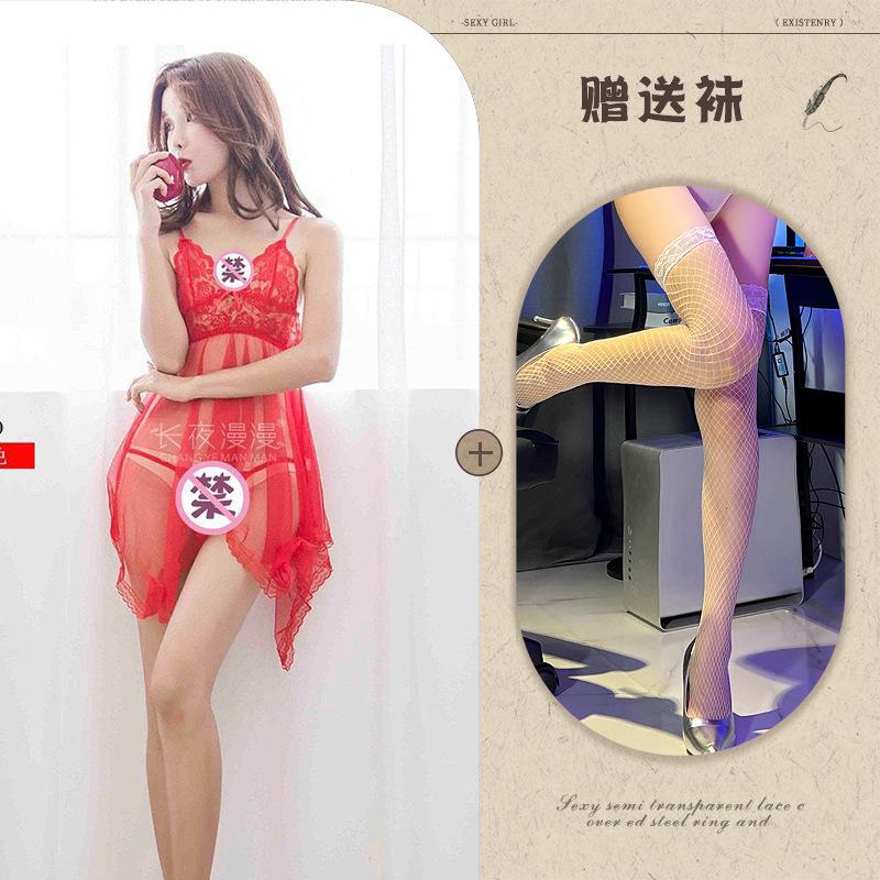 Sex underwear European and American temptation suit women's transparent suspender large size lace mesh large size