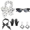 50s Rockabilly Costumes,1950s Costumes Accessories Halloween Cosplay Costume Scarf,Cats Eye Glasses,Scarf,Earring,Gloves