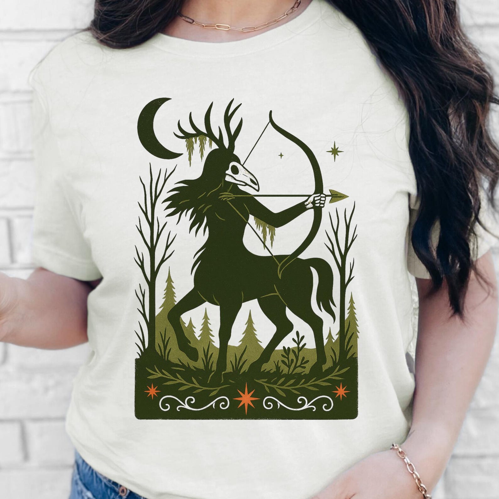 Sagittarius Zodiac T-Shirt: Folk Art Astrology Archer Horoscope Tee L