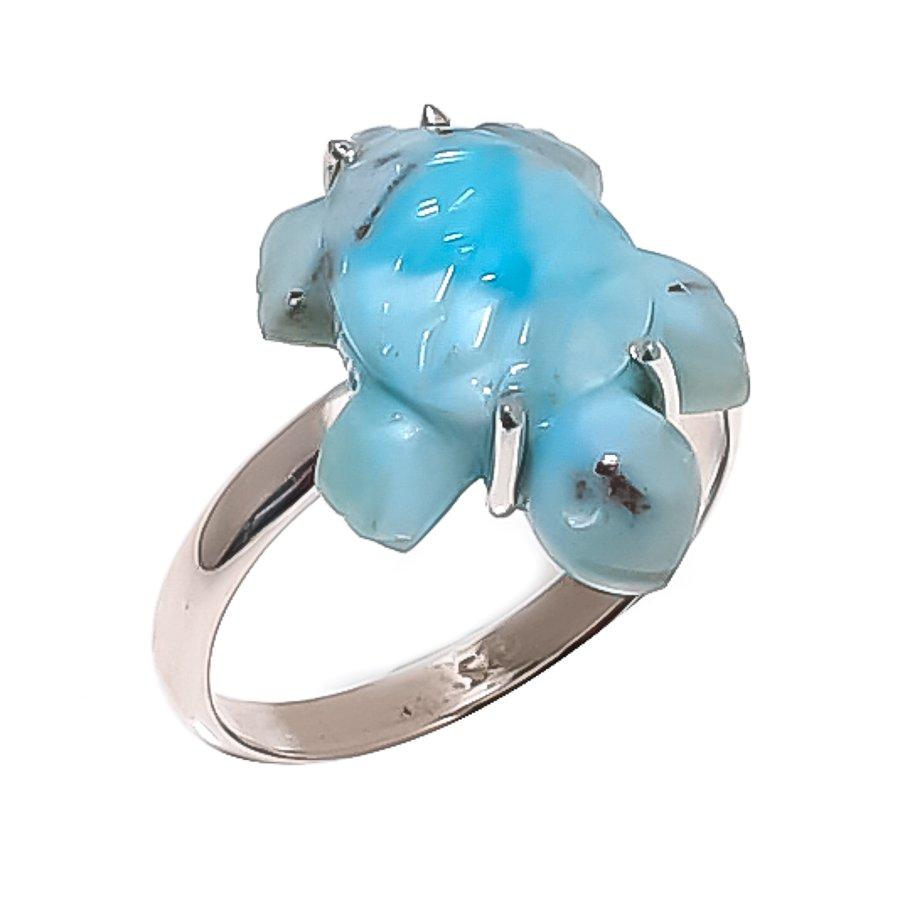 

Natural Larimar Gemstone Handmade 925 Sterling Silver Jewelry Ring Size 6 h7q49
