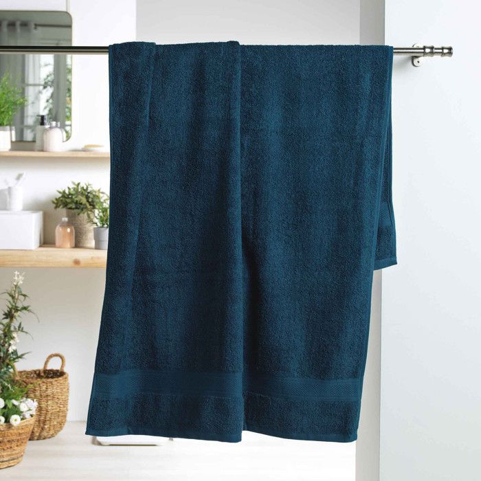 Drap de bain - DOUCEUR D'INTERIEUR - 90 x 150 cm - Éponge 500g - Bleu Nuit - Uni