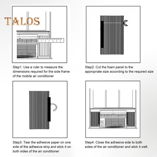 2 Adet Pencere Klima Köpük Yalıtım Panelleri Kiti Gürültü Azaltma Basit Kurulum Pencere Klima Yan Çevre Panelleri Sızdırmazlık Şeridi ile